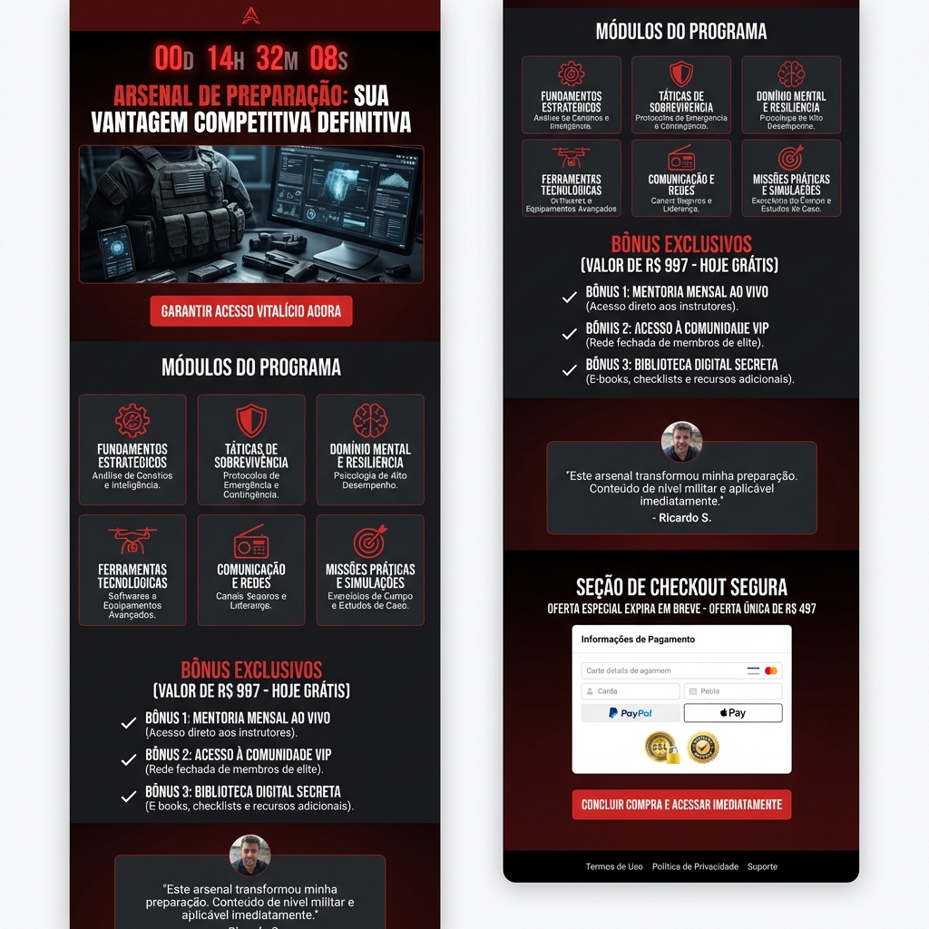 Preview do template Arsenal Preparação - Lançamentos estratégicos com alta percepção de valor e urgência.